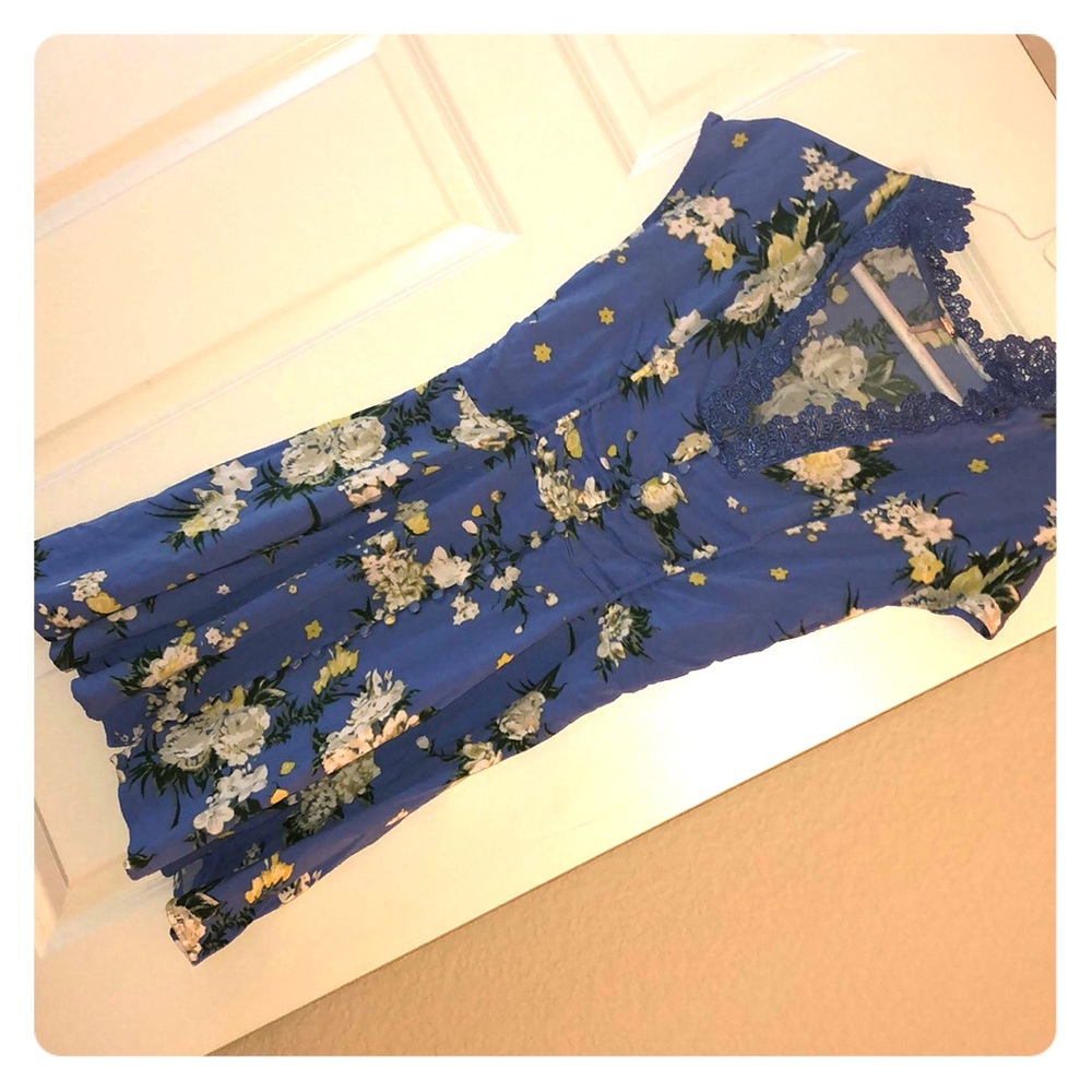 Alora Periwinkle Blue Floral Print Mini Dress